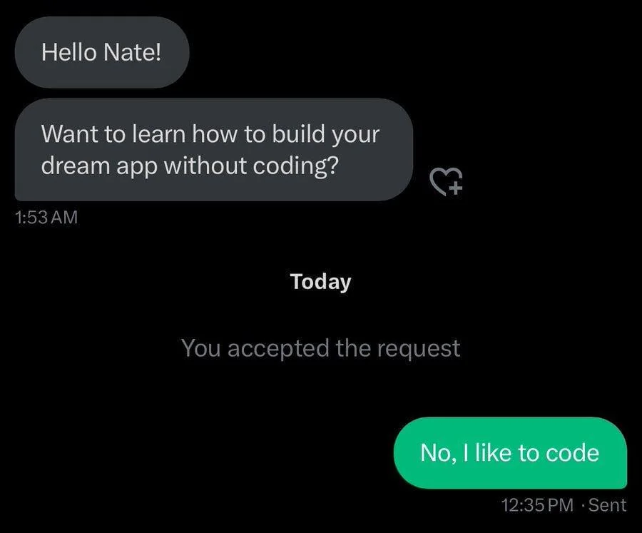 Dev's Response to No-Code Pitch 😆 