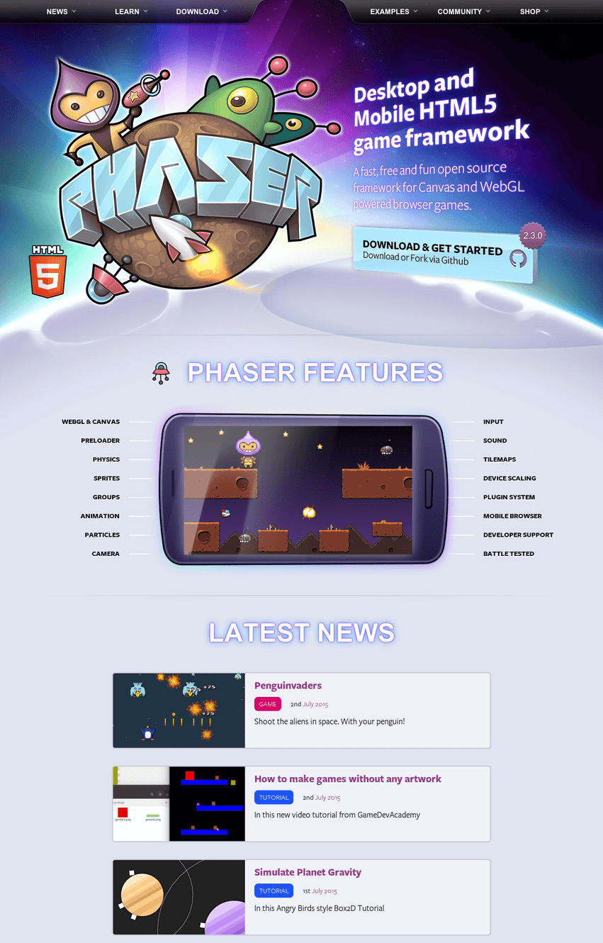 Phaser - A fast, fun and free open source HTML5 game framework - Phaser