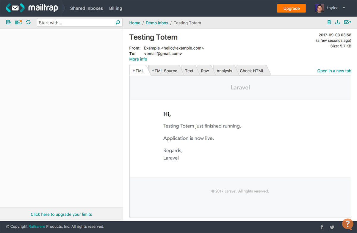 Mailtrap dashboard