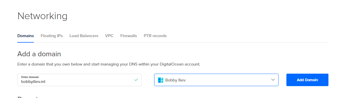 Add domain name to DigitalOcean