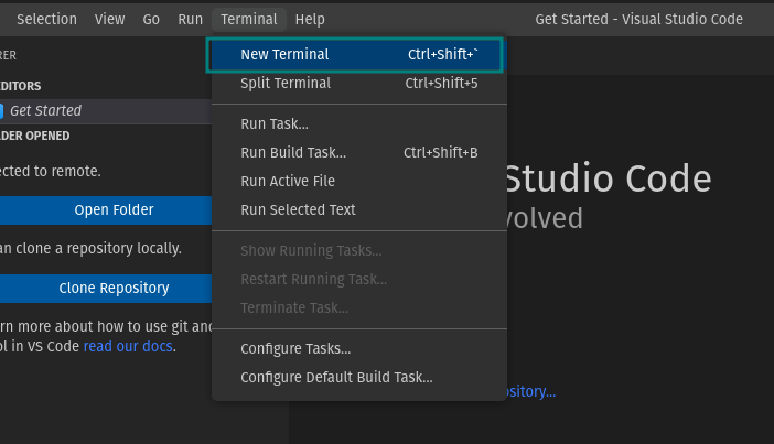 step to open terminal in VS Code