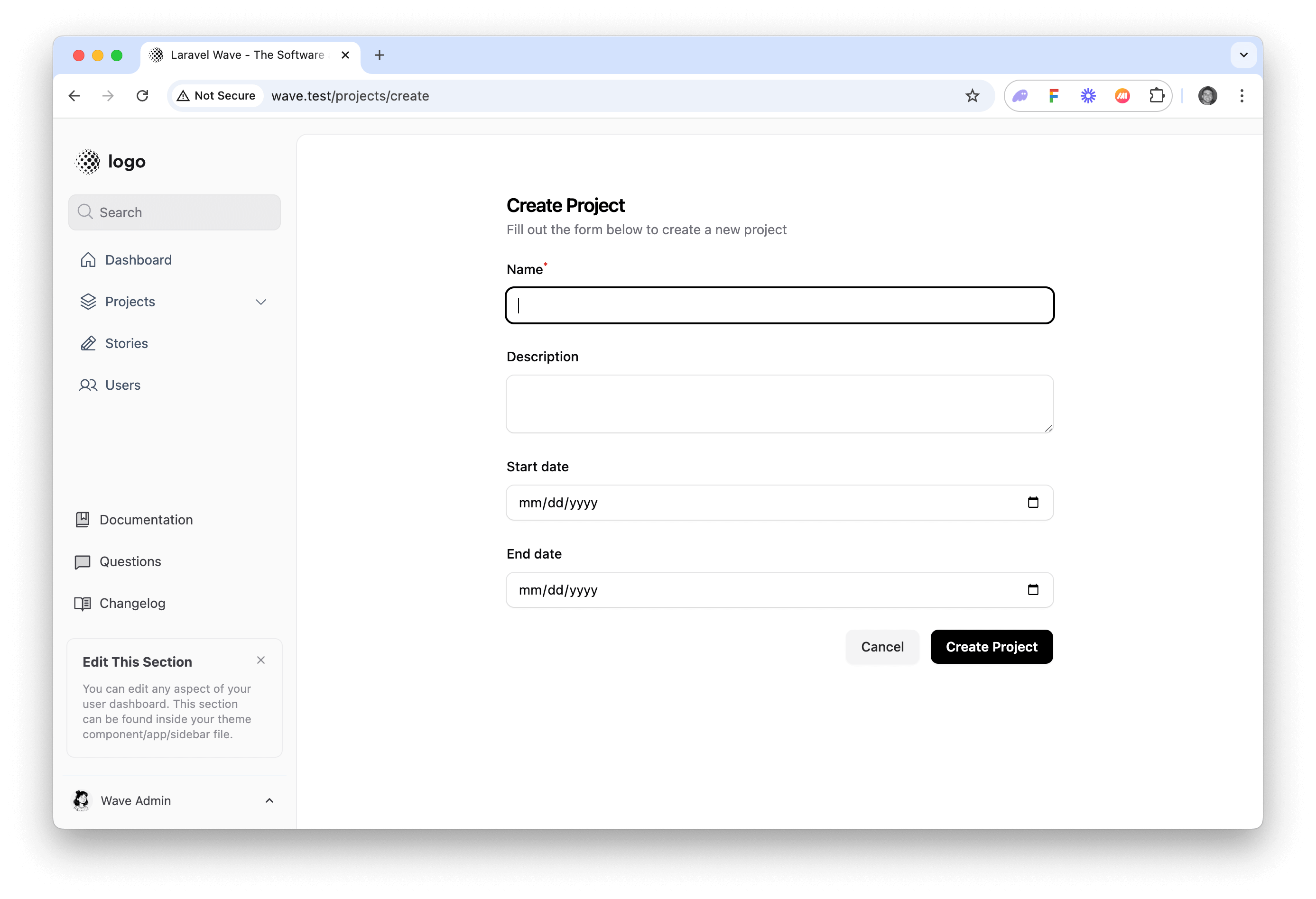 create project with filament form builder