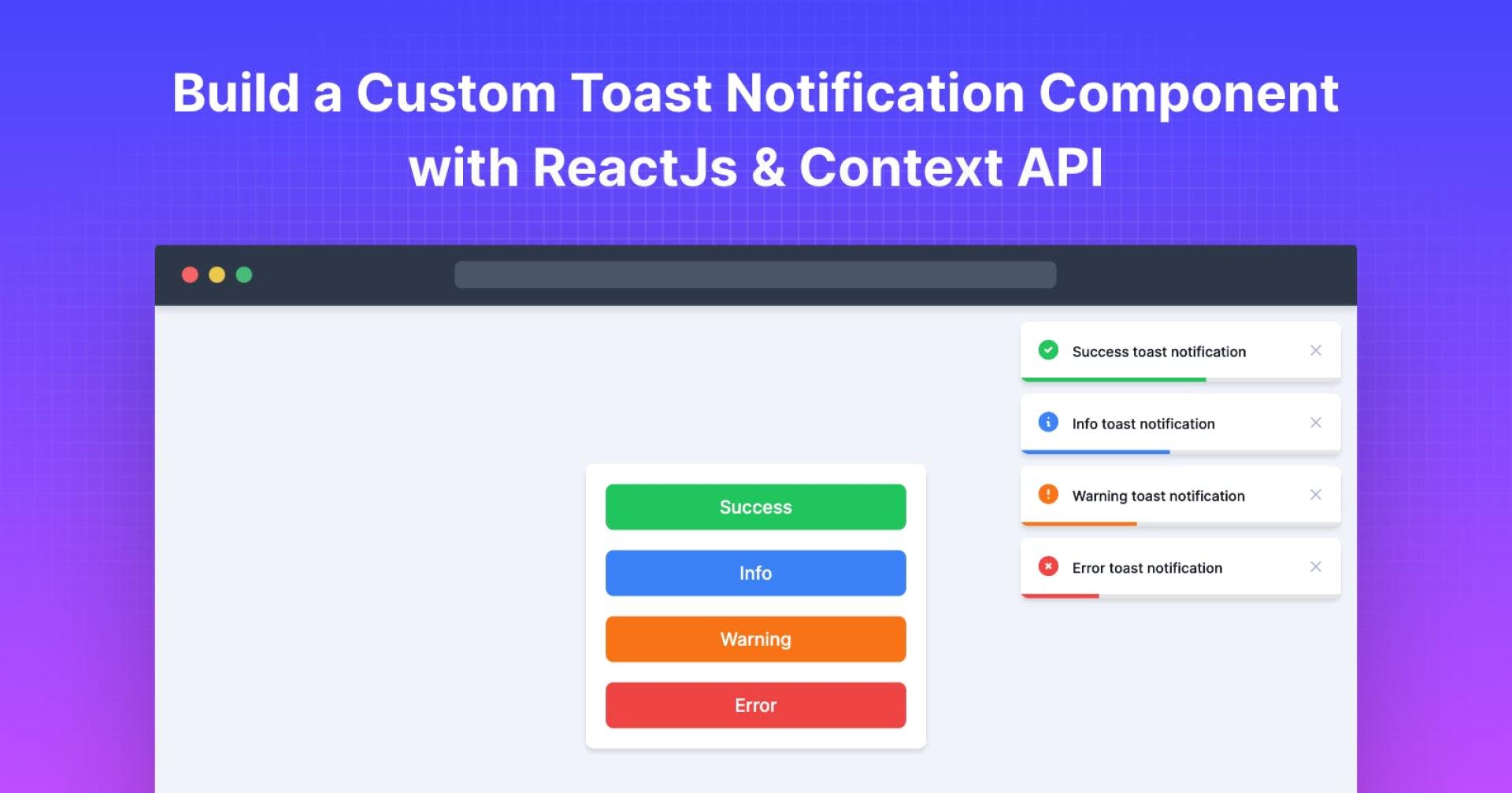 Build a Custom Toast Notification Component with ReactJs & Context API