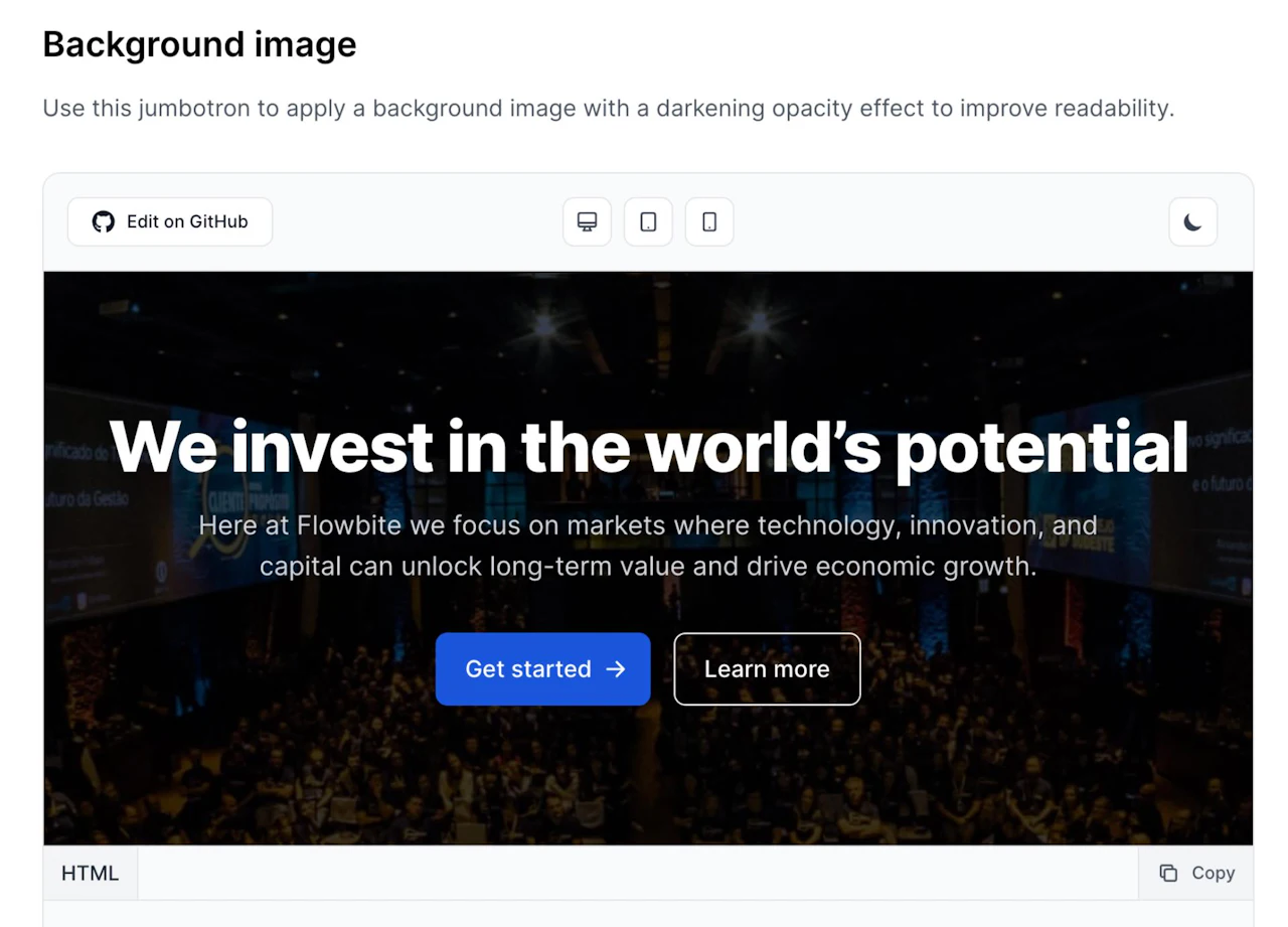 How to build a jumbotron component using Tailwind CSS and Flowbite