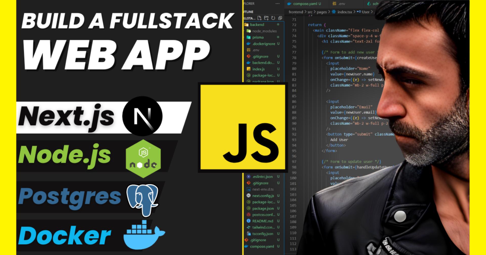 Build a FULL STACK Web app with Javascript API, Next.js 14, Node.js, Express, Prisma, Postgres, Docker