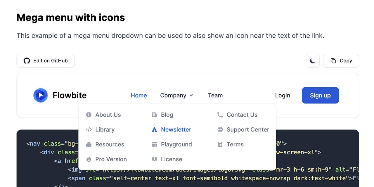 How to build a mega menu with Tailwind CSS and Flowbite