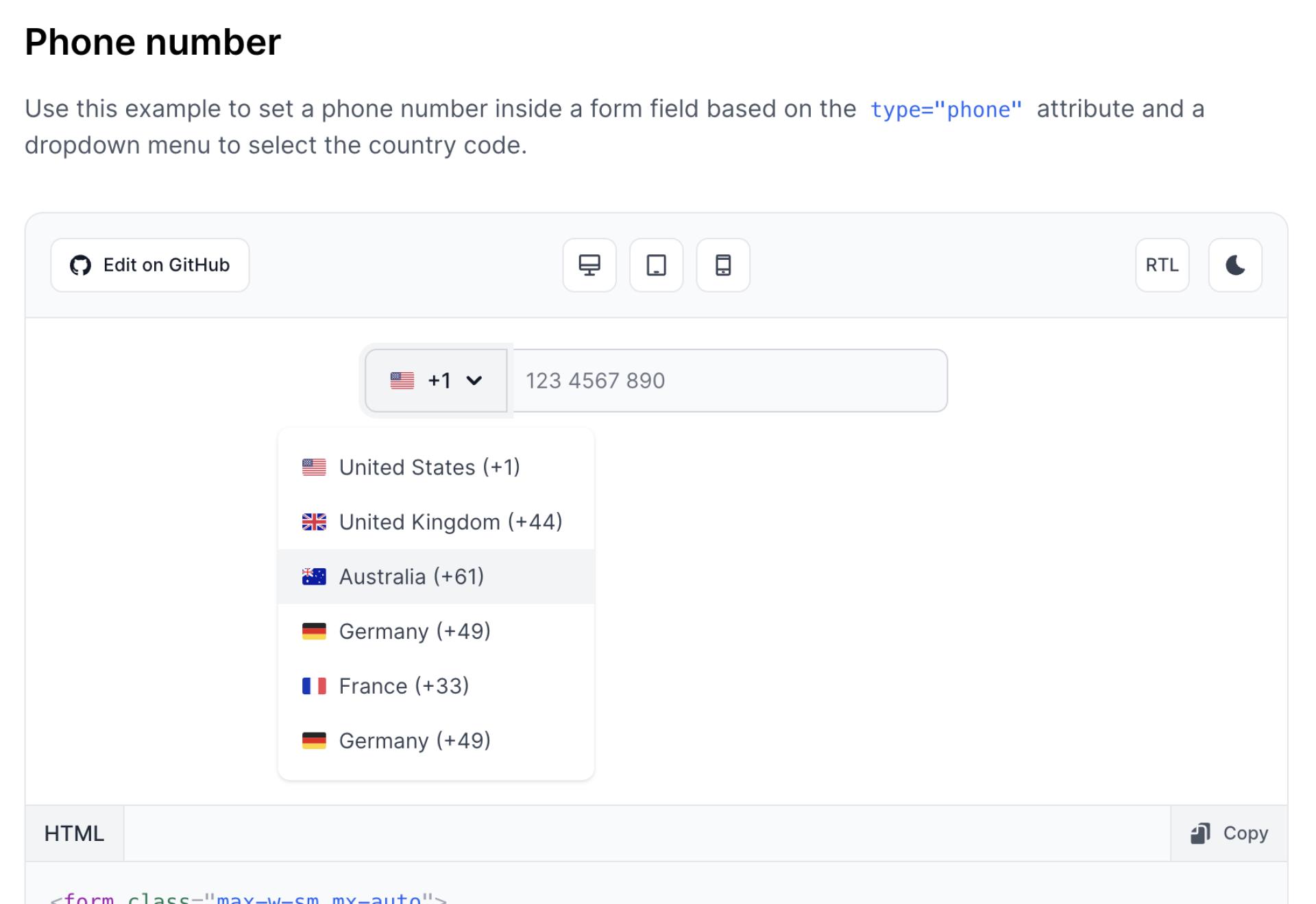 Open-source number input component examples with Tailwind CSS