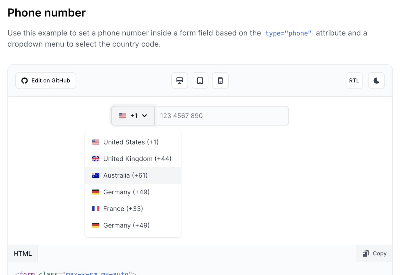 Open-source number input component examples with Tailwind CSS