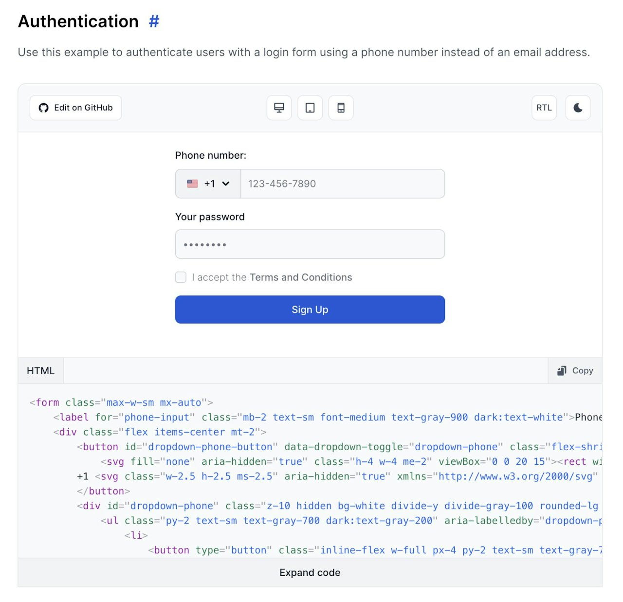 Open-source phone input components coded with Tailwind CSS