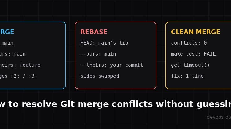 How to resolve merge conflicts in Git without guessing: markers, --ours/--theirs and the rebase flip